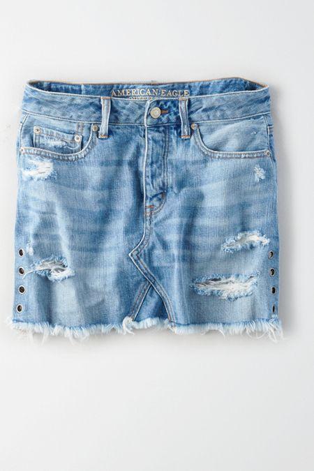 American Eagle Outfitters Ae Vintage Hi-rise Grommets Denim Skirt