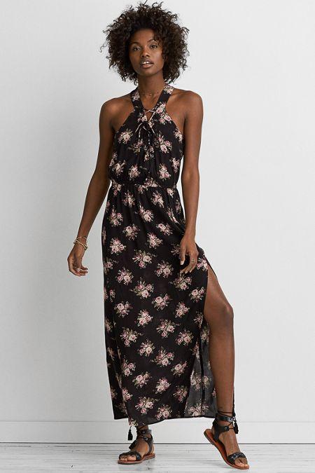 American Eagle Outfitters Ae Lace-up Front Maxi Dress