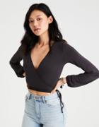 American Eagle Outfitters Ae Soft & Sexy Long Sleeve Wrap Front T-shirt