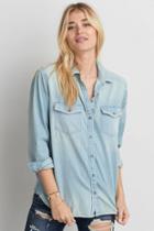 American Eagle Outfitters Ae Oversized Embroidered Denim Shirt