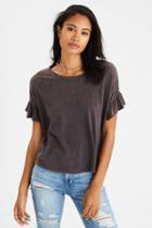 American Eagle Outfitters Ae Destroyed Ruffle Sleeve T-shirt