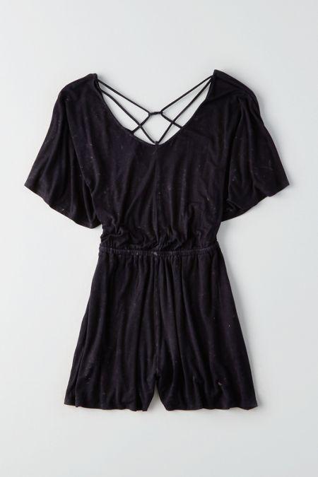 American Eagle Outfitters Ae Soft & Sexy Strappy Flutter-sleeve Romper