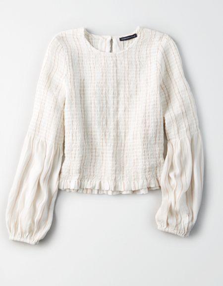 American Eagle Outfitters Ae Smocked Puffy Sleeve Top