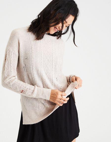 American Eagle Outfitters Ae Destroyed Cable Knit Sweater