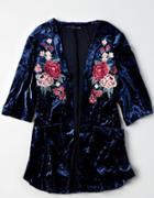 American Eagle Outfitters Ae Embroidered Velvet Kimono
