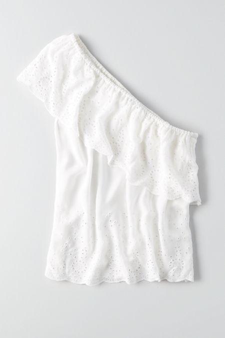 American Eagle Outfitters Ae One Shoulder Eyelet Top