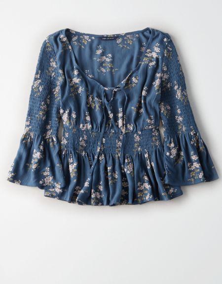 American Eagle Outfitters Ae Smocked Ruffle Blouse