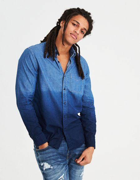 American Eagle Outfitters Ae Dip Dye Denim Button-down Shirt