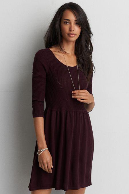 American Eagle Outfitters Ae Textured Fit & Flare Dress