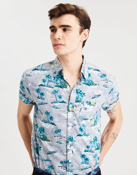 American Eagle Outfitters Ae Hawaiian Poplin Button-down Shirt