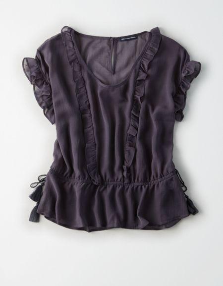 American Eagle Outfitters Ae Ruffle-trim Tassel Top