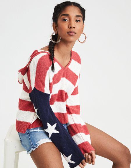 American Eagle Outfitters Ae Americana Cropped Hooded Sweater
