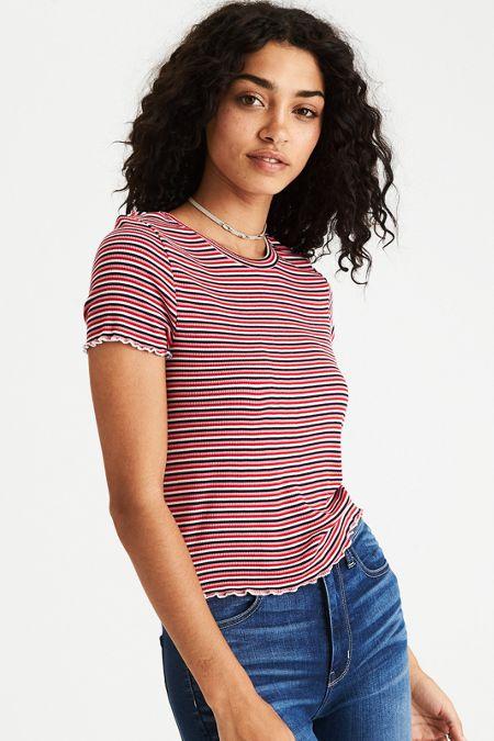 American Eagle Outfitters Ae Soft & Sexy Ribbed Lettuce Edge T-shirt
