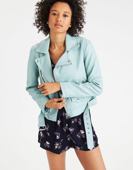 American Eagle Outfitters Ae Mint Faux Leather Moto Jacket