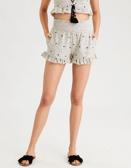 American Eagle Outfitters Ae Embroidered Smocked Ruffle Short