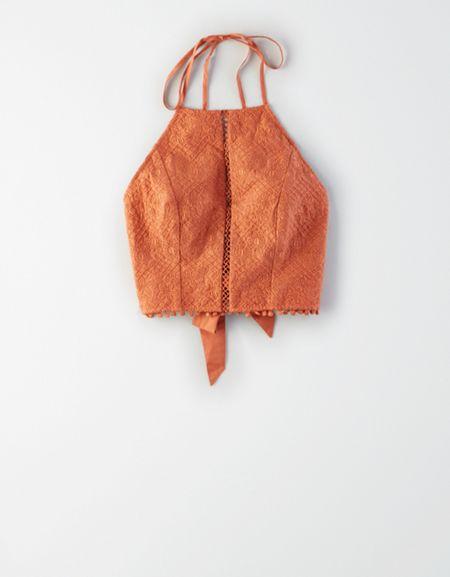 American Eagle Outfitters Ae Embroidered Halter Top