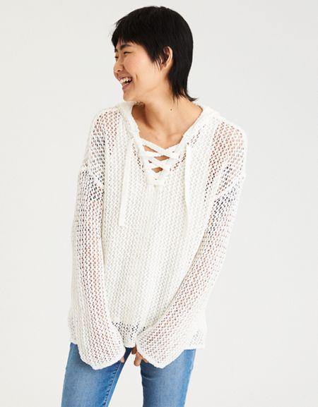 American Eagle Outfitters Ae Lace-up Mesh Hoodie