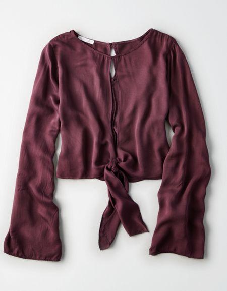 American Eagle Outfitters Don't Ask Why Satin Bell Sleeve Top