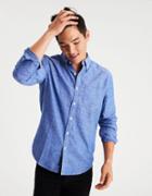 American Eagle Outfitters Ae Dot Print Chambray Prep Shirt