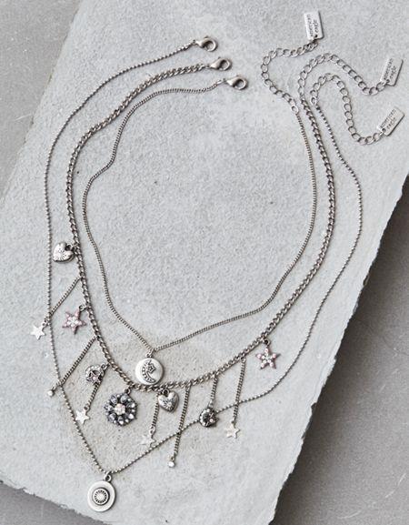 American Eagle Outfitters Ae Silver Star & Moon Layering Necklaces