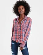 American Eagle Outfitters Ae Cropped Plaid Popover Blouse