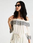 American Eagle Outfitters Ae Embroidered Off-the-shoulder Crop Top