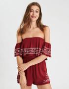 American Eagle Outfitters Ae Off The Shoulder Embroidered Romper