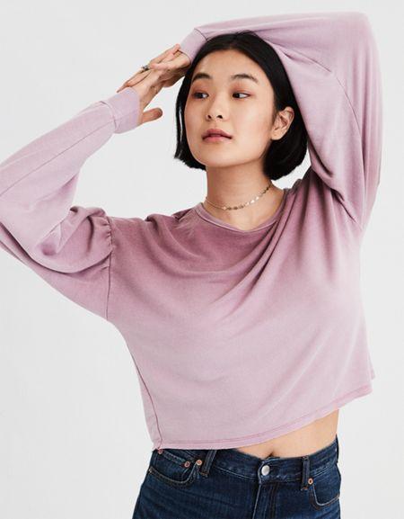 American Eagle Outfitters Ae Raw Hem Crew Neck Popover
