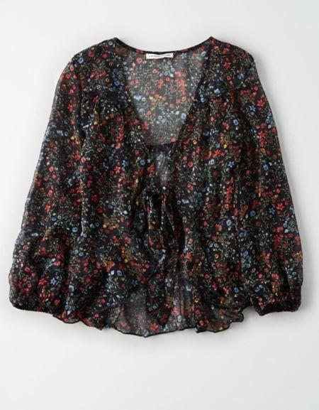 American Eagle Outfitters Ae Tie Front Top