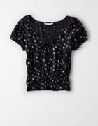 American Eagle Outfitters Ae Smocked Short Sleeve Top
