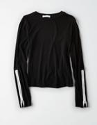 American Eagle Outfitters Don't Ask Why Ribbed Zipper Sleeve Tee