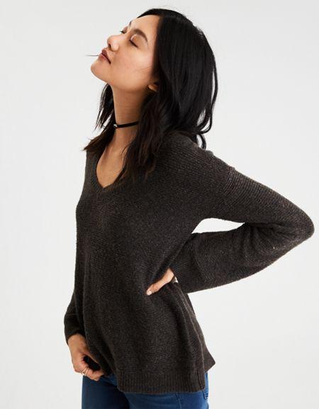 American Eagle Outfitters Ae Zip-back Bell Sleeve Sweater