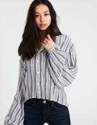 American Eagle Outfitters Ae Striped Puff Sleeve Button-down Shirt