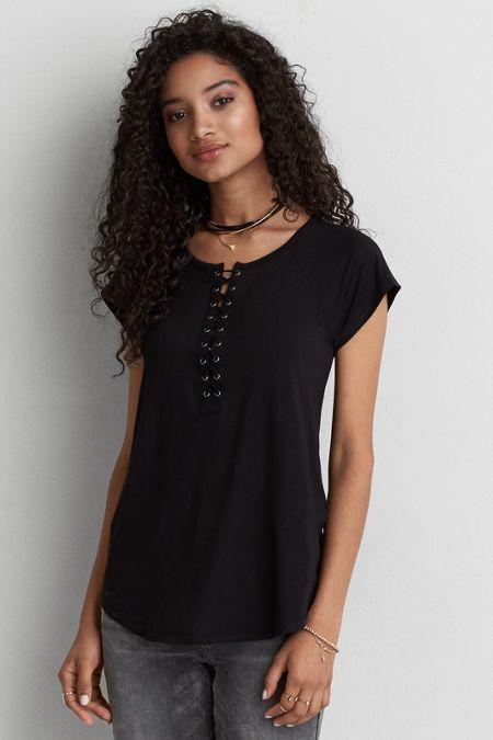 American Eagle Outfitters Ae Soft & Sexy Lace-up T-shirt