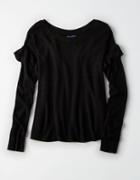 American Eagle Outfitters Ae Ribbed Ruffle-shoulder Sweater