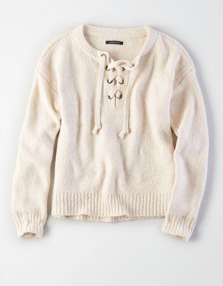 American Eagle Outfitters Ae Chunky Lace-up Pullover Sweater