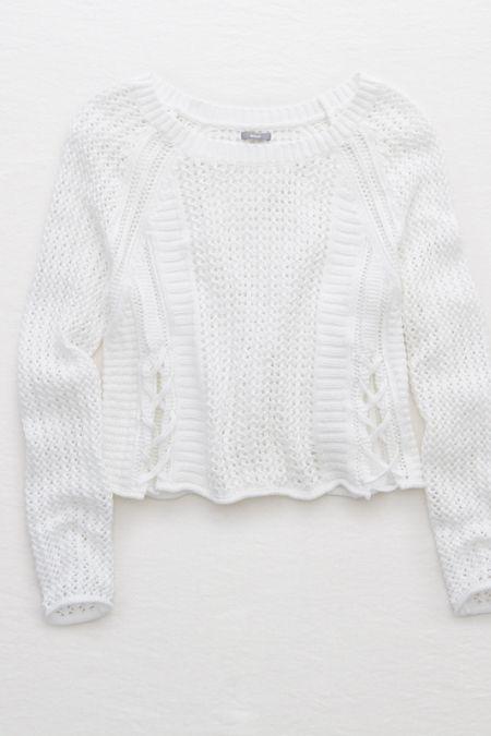Aerie Cropped Lace-up Sweater