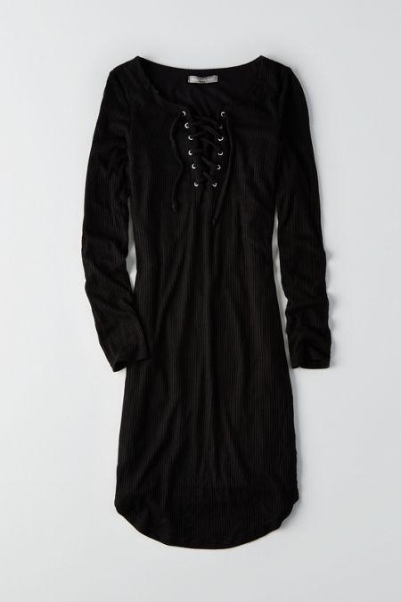 American Eagle Outfitters Don't Ask Why Ribbed Lace-up Dress