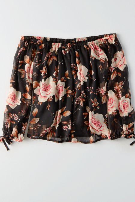 American Eagle Outfitters Ae Chiffon Off-the-shoulder Top