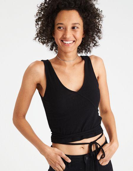 American Eagle Outfitters Ae Plush Wrap Front Tank