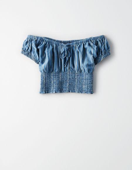 American Eagle Outfitters Ae Smocked Waist Crop Top