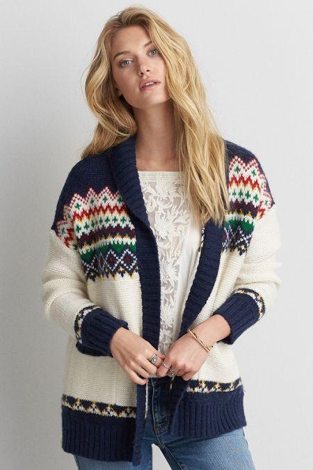 American Eagle Outfitters Ae Patterned Pocket Cardigan