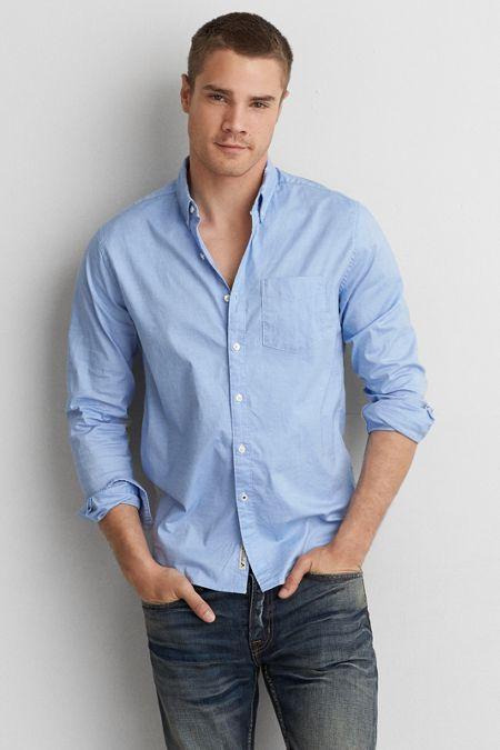 American Eagle Outfitters Ae Core Flex Solid Button Down Shirt