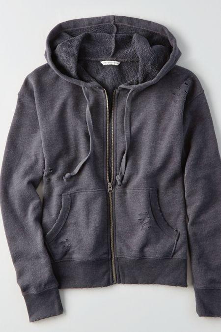 American Eagle Outfitters Ae Soft & Sexy Full-zip Destroyed Hoodie