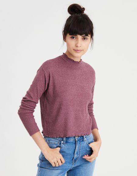 American Eagle Outfitters Ae Soft & Sexy Plush Long Sleeve Mock Neck Top