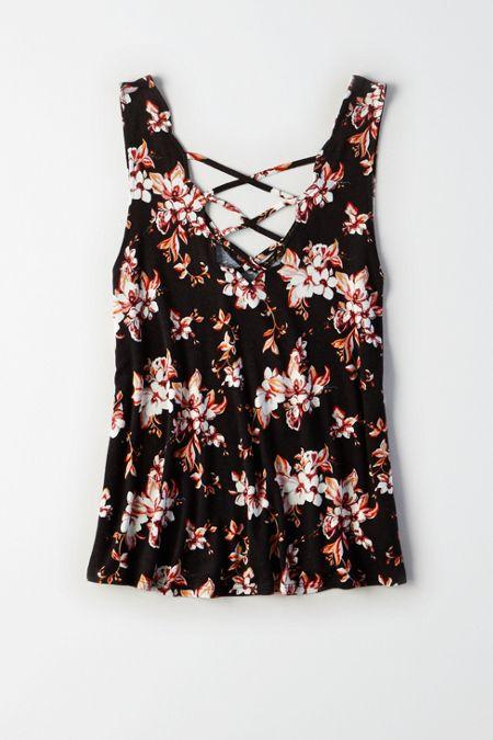 American Eagle Outfitters Ae Soft & Sexy Scalloped Double-v Tank