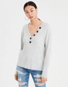 American Eagle Outfitters Ae Ribbed Henley V-neck Pullover Sweater