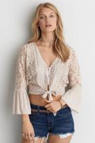 American Eagle Outfitters Ae Lace Tie Front Crop Top