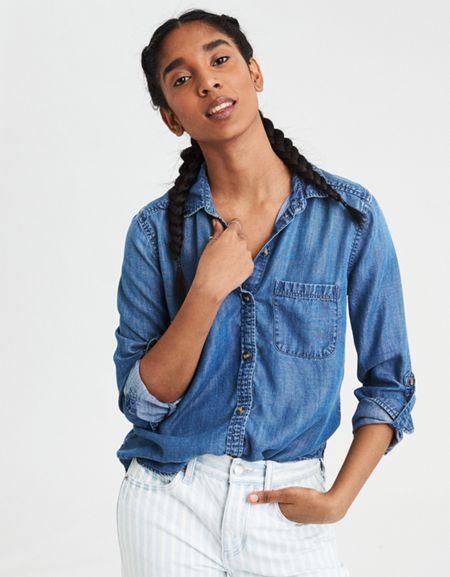 American Eagle Outfitters Ae Lyocell Boyfriend Shirt