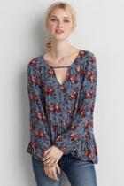 American Eagle Outfitters Ae Printed Peasant Top